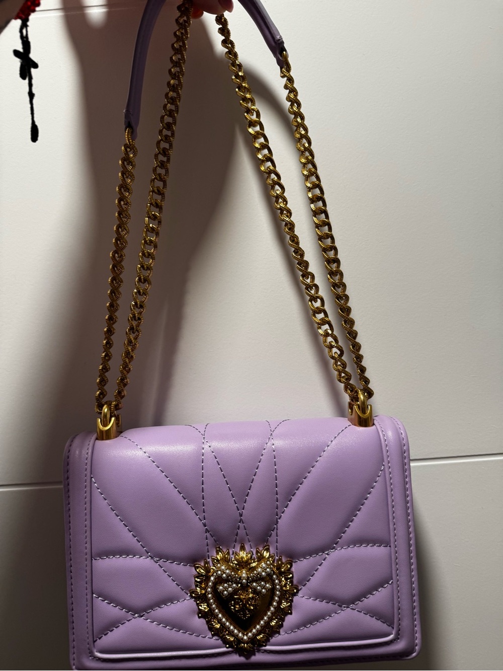 Dolce & Gabbana Lavender Quilted Shoulder Bag with Gold Heart Medallion
